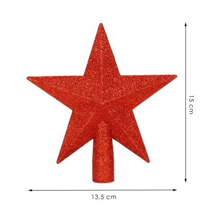 Hviezda na stromček 15cm trblietavá červená, vianočná ozdoba