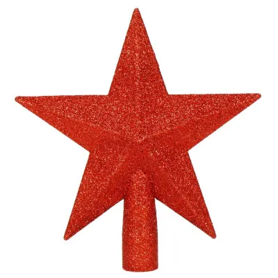 Hviezda na stromček 15cm trblietavá červená, vianočná ozdoba
