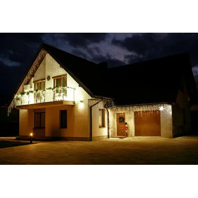 LED kvaple - 14,5m, 300LED, časovač, IP44, teplá biela + záblesky