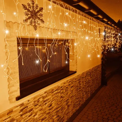 LED kvaple - 14,5m, 300LED, časovač, IP44, teplá biela + záblesky