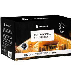 LED kvaple - 14,5m, 300LED, časovač, IP44, teplá biela + záblesky