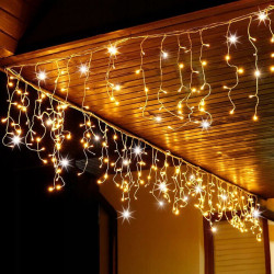 LED kvaple - 14,5m, 300LED, časovač, IP44, teplá biela + záblesky