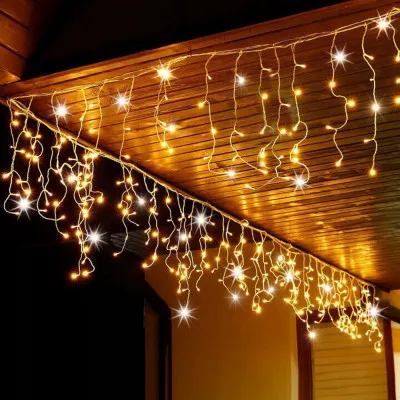 LED kvaple - 14,5m, 300LED, časovač, IP44, teplá biela + záblesky