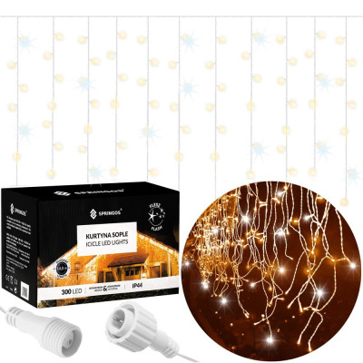 LED kvaple - 14,5m, 300LED, časovač, IP44, teplá biela + záblesky