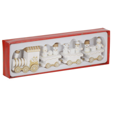 Drevený vláčik 21x5cm bielo-zlatý, vianočné dekorácie