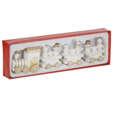 Drevený vláčik 21x5cm bielo-zlatý, vianočné dekorácie