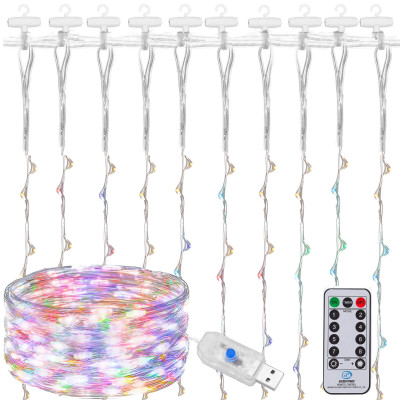 LED Nano svetelný záves - 3x2m, 200LED, 8 funkcií, ovládač, USB, IP44, multicolor