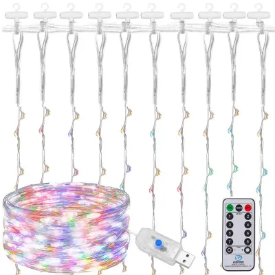 LED Nano svetelný záves - 3x2m, 200LED, 8 funkcií, ovládač, USB, IP44, multicolor