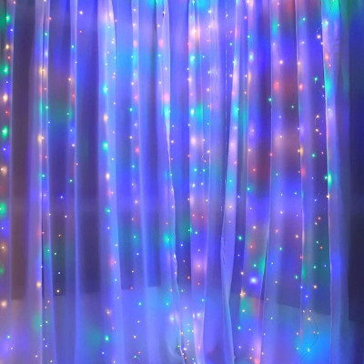 LED Nano svetelný záves - 3x3m, 300LED, 8 funkcií, ovládač, USB, IP44, multicolor