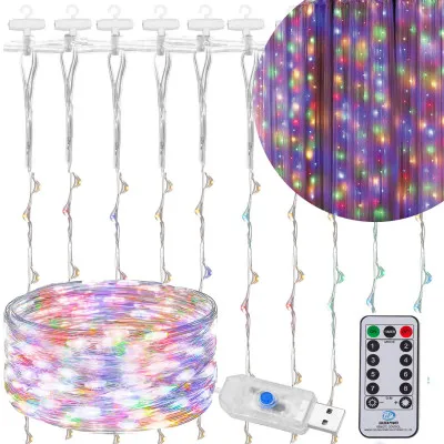 LED Nano svetelný záves - 3x3m, 300LED, 8 funkcií, ovládač, USB, IP44, multicolor