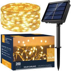 LED solárna reťaz Nano - 22m, 200LED, 8 funkcií, IP44, teplá biela