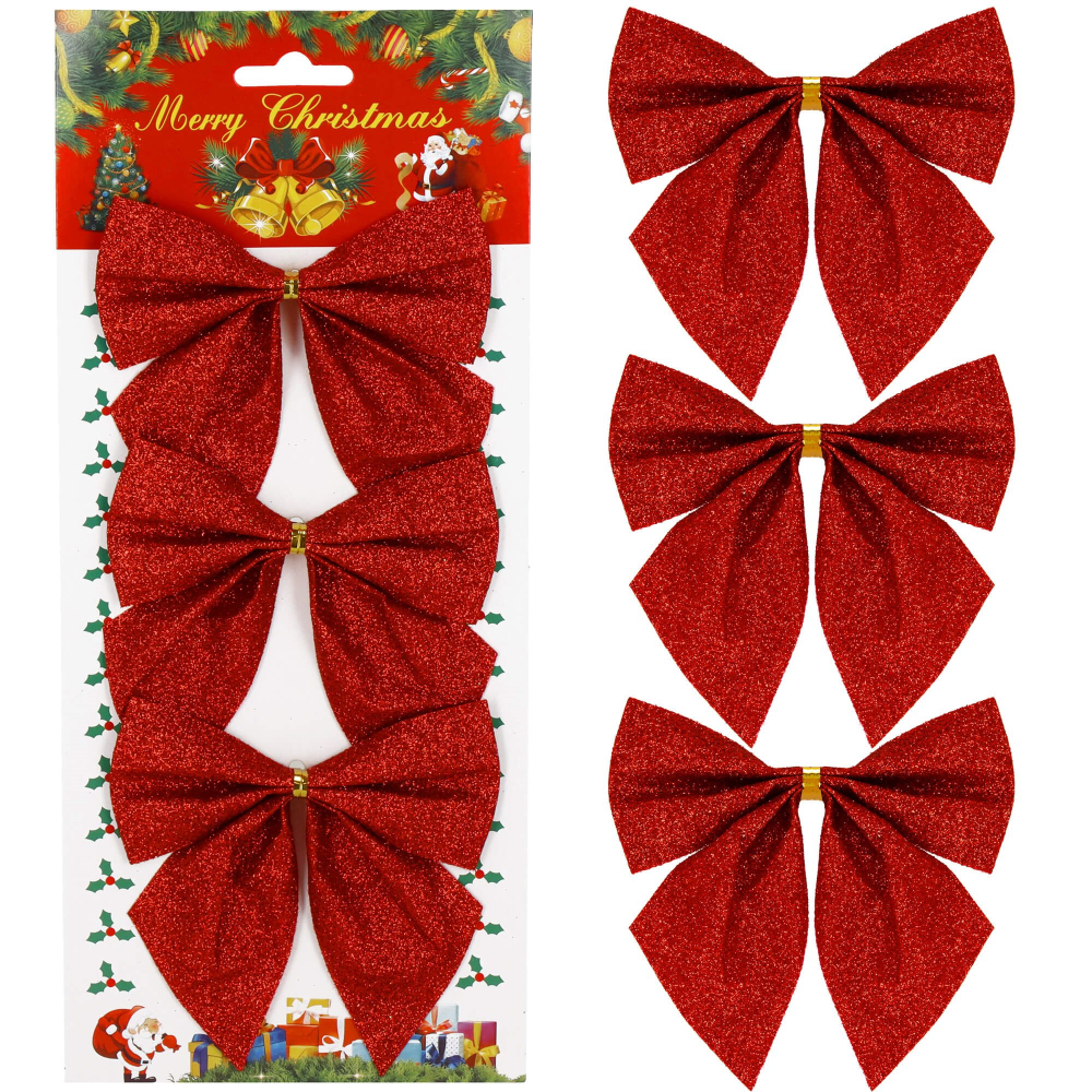 Vianočná mašľa 11x11cm červené sada 3ks, vianočné dekorácie