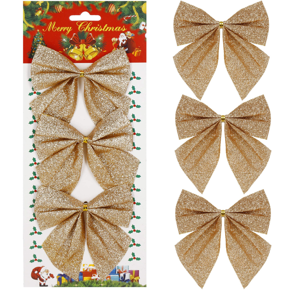 Vianočná mašľa 11x11cm zlaté sada 3ks, vianočné dekorácie