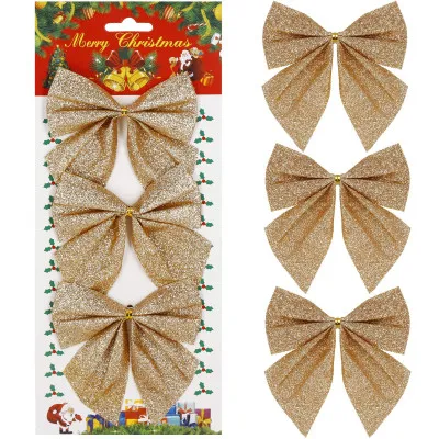 Vianočná mašľa 11x11cm zlaté sada 3ks, vianočné dekorácie