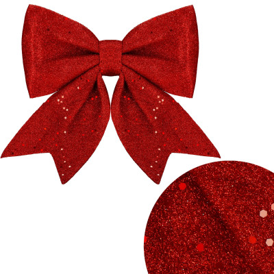 Vianočná mašľa s flitrami 30x27,5cm červená, vianočné dekorácie