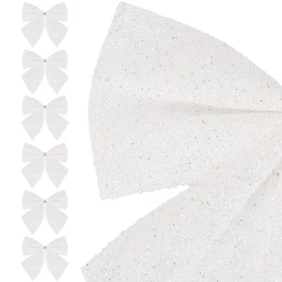 Vianočná mašľa 8x7cm biele sada 6ks, vianočné dekorácie