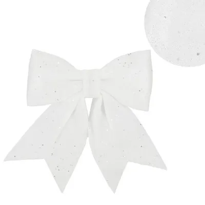 Vianočná mašľa s flitrami 17x20cm biela, vianočné dekorácie