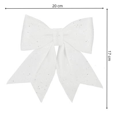 Vianočná mašľa s flitrami 17x20cm biela, vianočné dekorácie