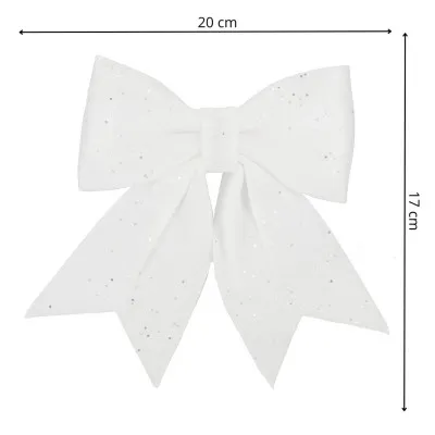 Vianočná mašľa s flitrami 17x20cm biela, vianočné dekorácie