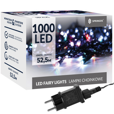 LED svetelná reťaz - 52,5m, 1000LED, 8 funkcií, pamäť, IP44, multicolor