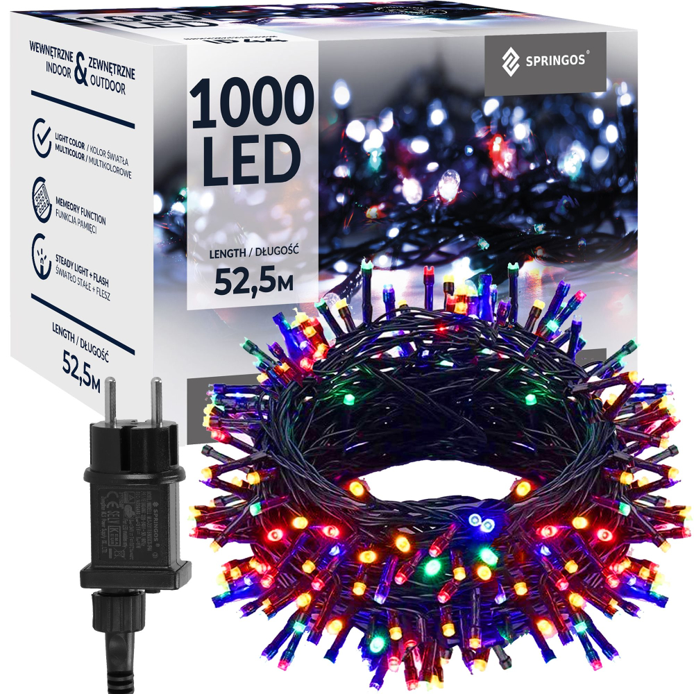 LED svetelná reťaz - 52,5m, 1000LED, 8 funkcií, pamäť, IP44, multicolor