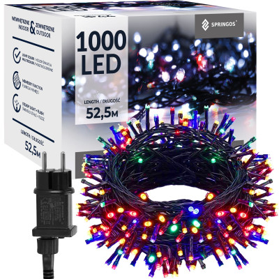 LED svetelná reťaz - 52,5m, 1000LED, 8 funkcií, pamäť, IP44, multicolor