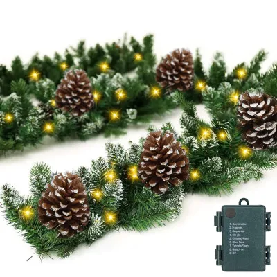 Vianočná reťaz LED Girlanda z vetvičiek so šiškami 2,8m zelená