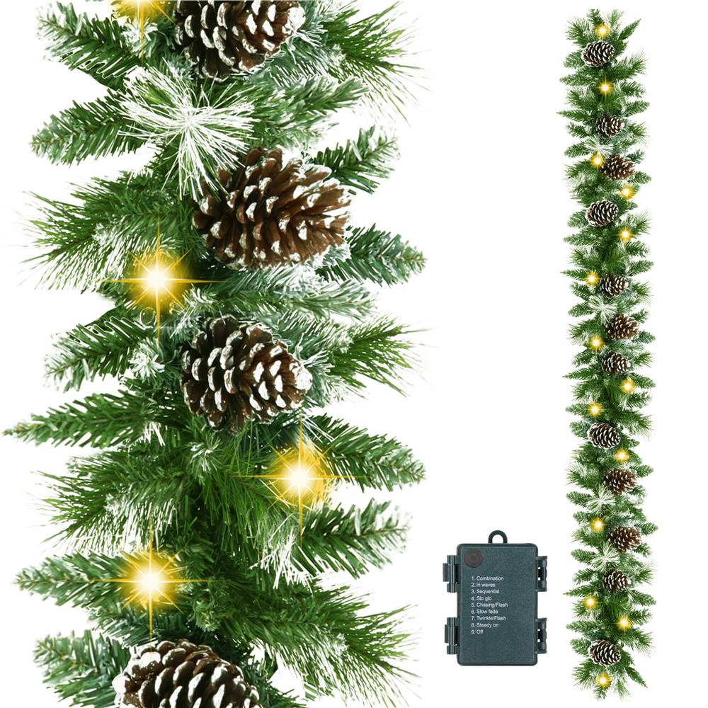 Vianočná reťaz LED Girlanda z vetvičiek so šiškami 2,8m zelená