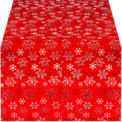 Vianočný obrus s vločkami 220x140 cm červený, vianočné dekorácie