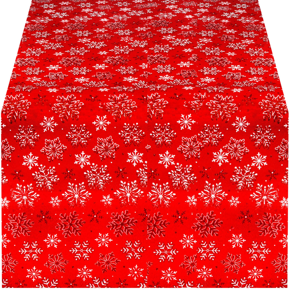 Vianočný obrus s vločkami 220x140 cm červený, vianočné dekorácie