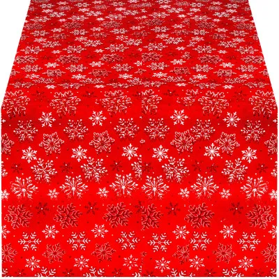 Vianočný obrus s vločkami 220x140 cm červený, vianočné dekorácie
