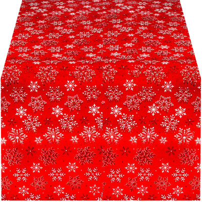 Vianočný obrus s vločkami 220x140 cm červený, vianočné dekorácie