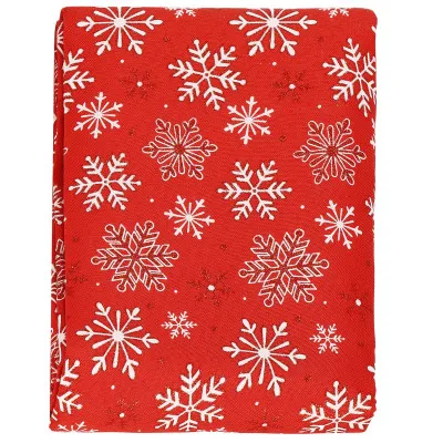 Vianočný obrus s vločkami 220x140 cm červený, vianočné dekorácie