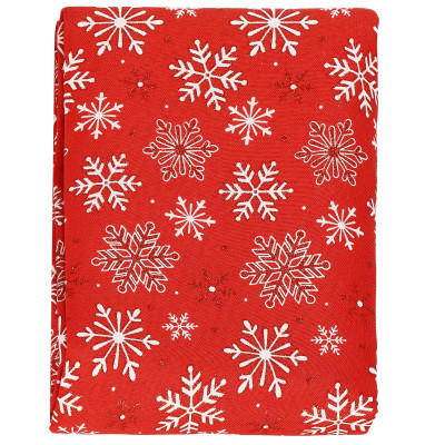 Vianočný obrus s vločkami 220x140 cm červený, vianočné dekorácie