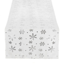 Vianočný obrus s vločkami 183x35 cm biely, vianočné dekorácie