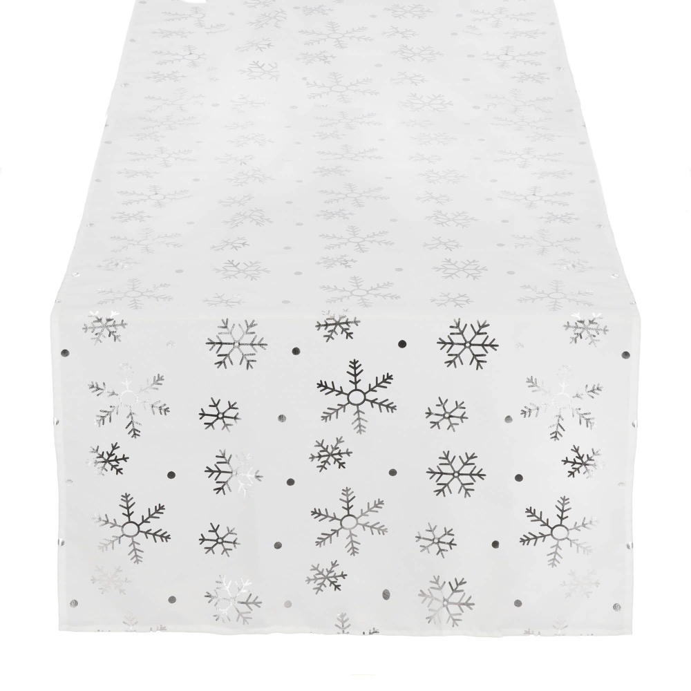 Vianočný obrus s vločkami 183x35 cm biely, vianočné dekorácie
