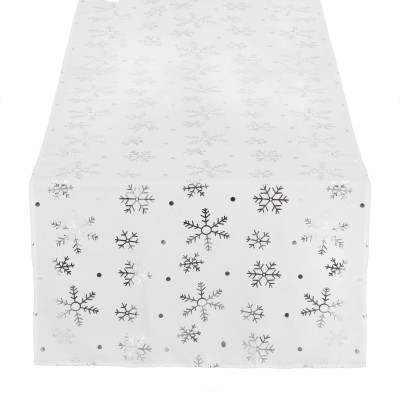Vianočný obrus s vločkami 183x35 cm biely, vianočné dekorácie