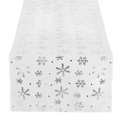 Vianočný obrus s vločkami 183x35 cm biely, vianočné dekorácie