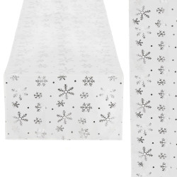 Vianočný obrus s vločkami 183x35 cm biely, vianočné dekorácie