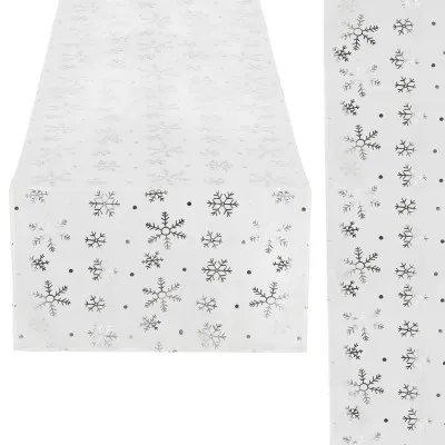 Vianočný obrus s vločkami 183x35 cm biely, vianočné dekorácie