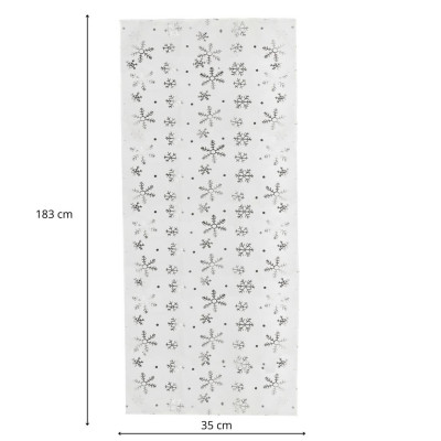 Vianočný obrus s vločkami 183x35 cm biely, vianočné dekorácie