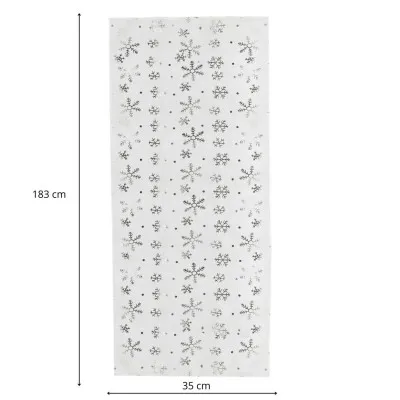 Vianočný obrus s vločkami 183x35 cm biely, vianočné dekorácie