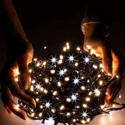 LED svetelná reťaz - 52,5m, 1000LED, IP44, teplá biela + záblesky