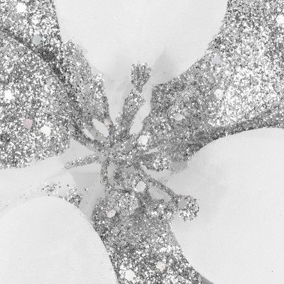 Vianočná hviezda s klipom 23x8,5cm bielo-strieborná, vianočná ozdoba