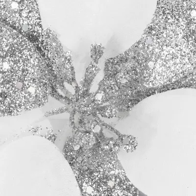 Vianočná hviezda s klipom 23x8,5cm bielo-strieborná, vianočná ozdoba