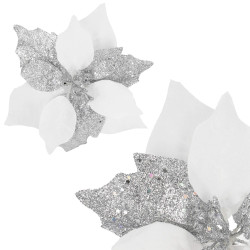 Vianočná hviezda s klipom 23x8,5cm bielo-strieborná, vianočná ozdoba