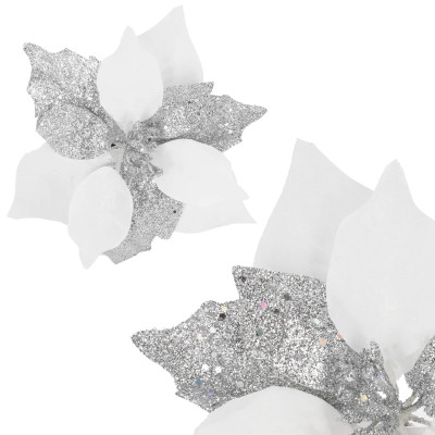 Vianočná hviezda s klipom 23x8,5cm bielo-strieborná, vianočná ozdoba