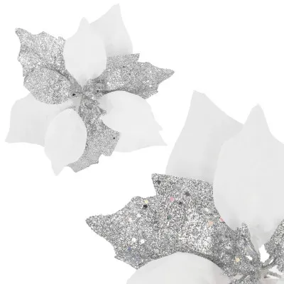 Vianočná hviezda s klipom 23x8,5cm bielo-strieborná, vianočná ozdoba