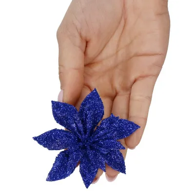 Vianočná hviezda s tŕňom 8x3cm modrá, vianočné dekorácie