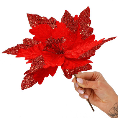 Vianočná hviezda na stonke 28x33cm červená, vianočné dekorácie